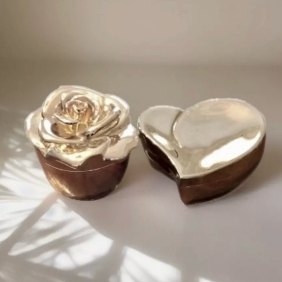 Rose And Heart Shape Metal Jewelry Boxes Felt Lined Trinket or Vanity Set - Picture 1 of 10